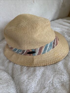 Panama Jack Straw Fedora with Blue and Brown Band